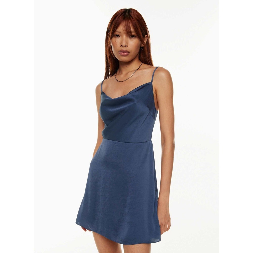 Sunday Best‎ Navy Satin Cowl Neck Slip Mini Dress Spaghetti Strap Party Size S